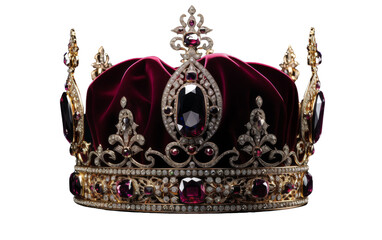 A magnificent crown adorned with a luxurious red velvet cover