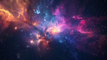 A breathtaking view of a cosmic fireworks display, with exploding stars and colorful nebulae lighting up the night sky in a celestial celebration. - obrazy, fototapety, plakaty