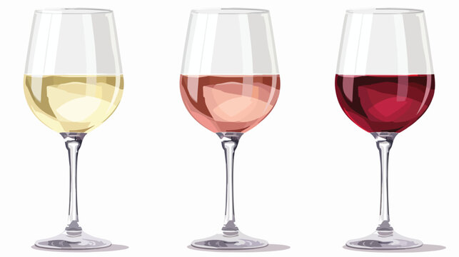 Glasses of white rose and red wine isolated on white