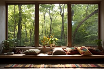 Large Windows Serenity: Outdoor Connection Tranquil Meditation Room Designs
