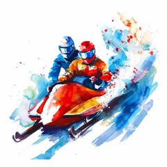 Bobsleigh watercolor paint. - obrazy, fototapety, plakaty