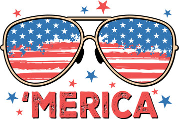 Merica svg, American flag glasses, Red white and blue, 4th of July svg, Independence Day t shirt design, American flag