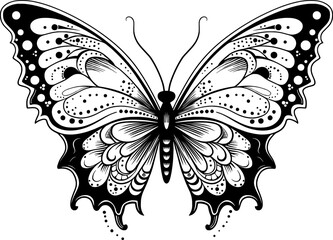 Butterfly tattoo hand drawn illustration, Butterfly silhouette vector design.