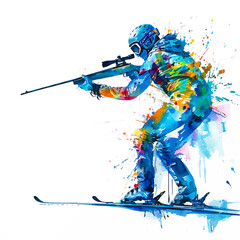 Biathlon watercolor paint