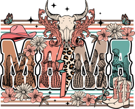 Vintage Western Design T Shirt, Retro Western, MaMa Sublimation Design.