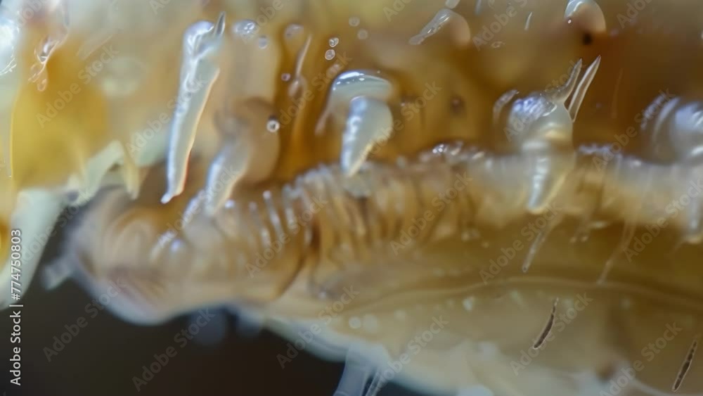 Poster under high magnification a closeup of a nematodes mouth shows the sharp toothlike structures used fo