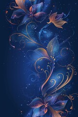 Blue Background With Flowers and Swirls