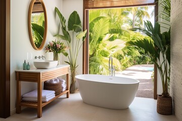 Surf-Inspired Tropical Resort Bathroom: Laid-Back Style with Bright White Decor