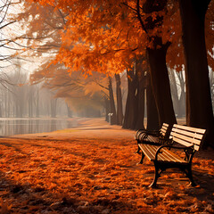 Autumn leaves in a peaceful park setting. 