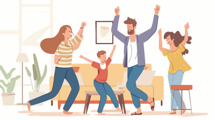 Happy family dancing and having fun in living room Fl