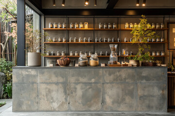 Fototapeta premium modern tea shop full of tea jars