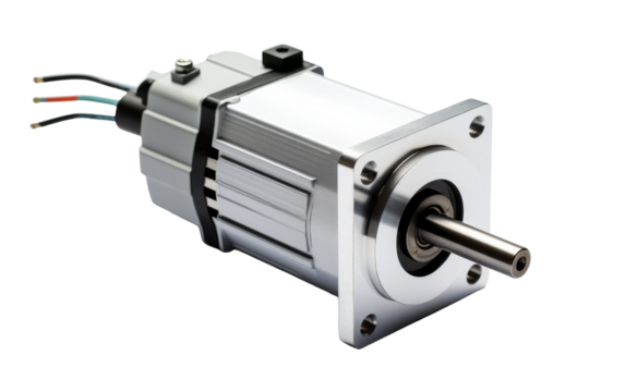 A stepper motor gracefully rotates on a white background