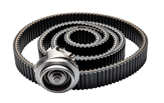 A colorful assortment of belt and belt drive belts on a clean white surface