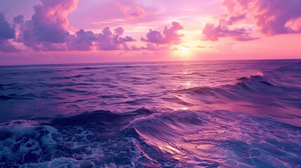 Pink and purple ocean with waves beautiful view