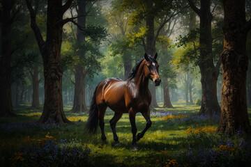 Beautiful horse gallops on the meadow. A style similar to impressionist painting. Generative AI - 774751475