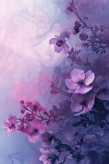 Purple Flowers on Blue and Pink Background