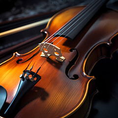 Close-up of a violin being played.