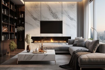 Luxury Living: Ultra-Modern Condo Room with Marble Accents & High-End Decor