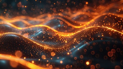 Abstract glow 3D background with pulsating energy waves and particles 