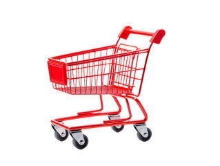 Detail of the red shopping cart isolated on transparent background.