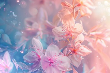 Pink Flowers on Blue and Pink Background