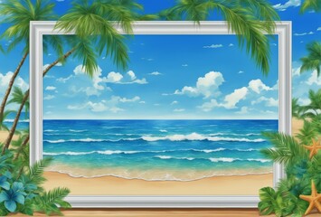 Tropical Beach Frame Illustration: Sandy Paradise Background