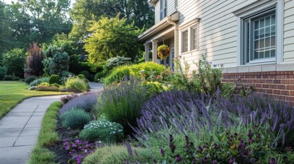 Obraz premium Charming House With Abundant Front Yard Flowers