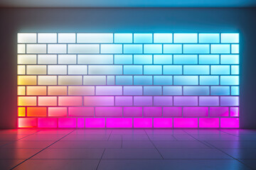 Brick wall with bright neon lighting. Generated by artificial intelligence