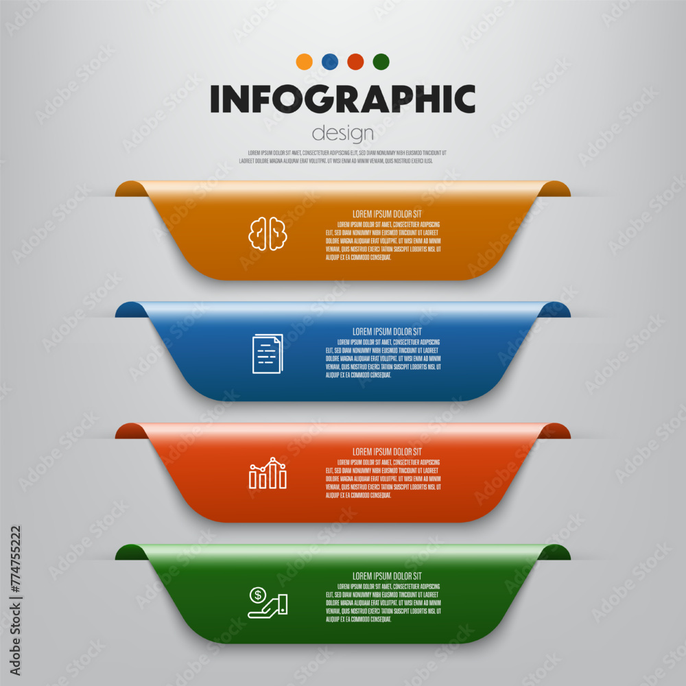 Wall mural Vector infographic ribbon template diagrame. Business concept 4 step for presentation.