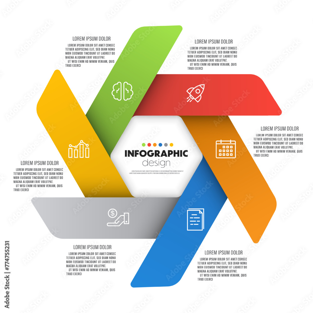 Aufkleber vector colorful hexagon template infographic business with 6 step. template for presentation.