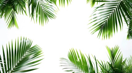 Fototapeta na wymiar Palm tree leaves isolated on white background, copy space