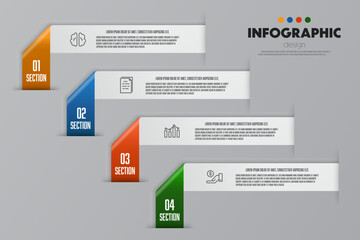 Vector infographic ribbon is bent template diagrame. Business concept 4 step for presentation.