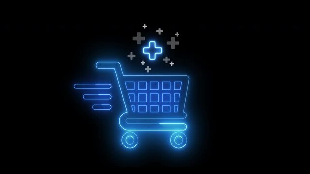 E-commerce, marketing, profit, investment, growth business, economy, finance and success concept. 4K motion graphic animation of shopping cart icon with plus signs isolated on transparent background.