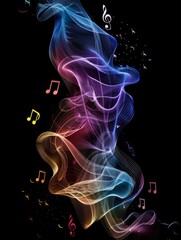 Obraz premium Spiral waves of musical notes in vibrant colors - An artistic interpretation where musical notes spiral in waves rendered in colors that convey a rich, dynamic musical journey