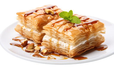 A white plate overflowing with a delectable dessert covered in an array of tempting toppings