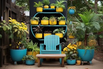 Fototapeta na wymiar DIY Planters and Creative Gardening: Urban Jungle Patio Designs Amidst Upcycled Treasures