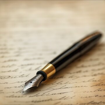 Black fountain pen resting on handwritten letter in English 