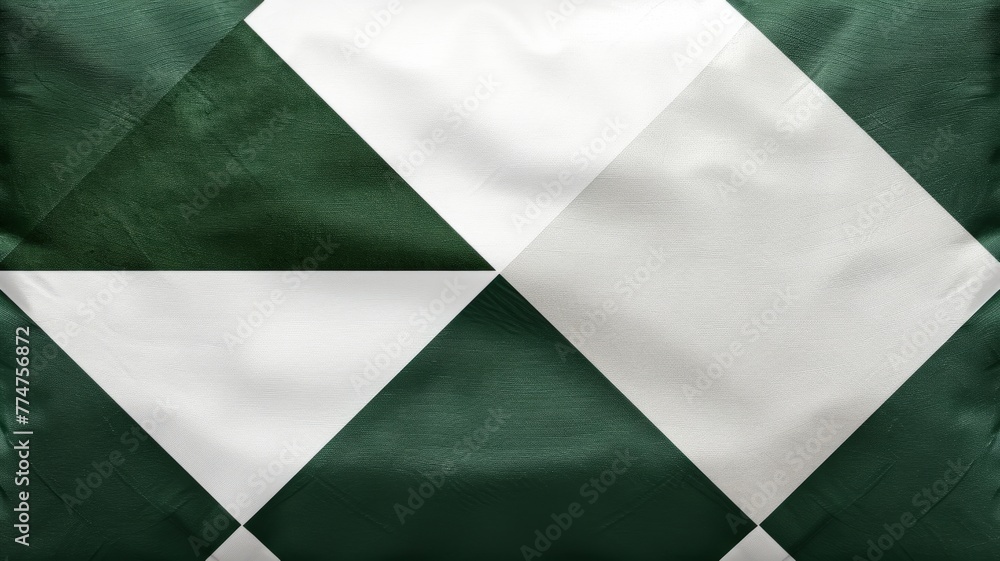 Poster green and white geometric fabric close-up - close-up of a fabric with a geometric pattern in green a