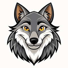 head of a friendly looking wolf in cartoon style