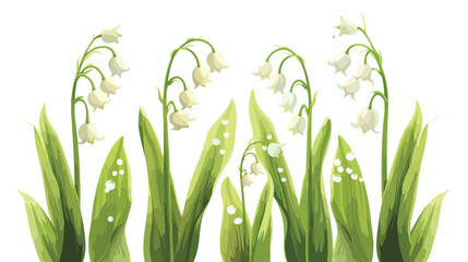 Lily of the valley flowers with morning dew Flat vector