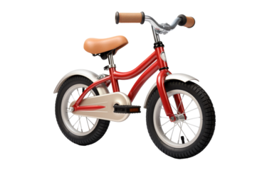 A stunning red bike with a handcrafted wooden seat against a clean white backdrop