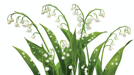 Lily of the valley flowers with morning dew Flat vector