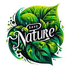 Eco-friendly symbol. Save Nature Stop Deforestation with text Save life, Save Nature on Geen Leaves. Green Planet Concept. Earth Day, ecology, nature, and Environment Plantation concept
