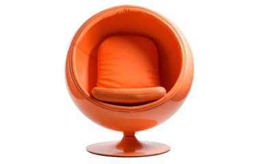 A vibrant orange ball chair with a fluffy pillow on top