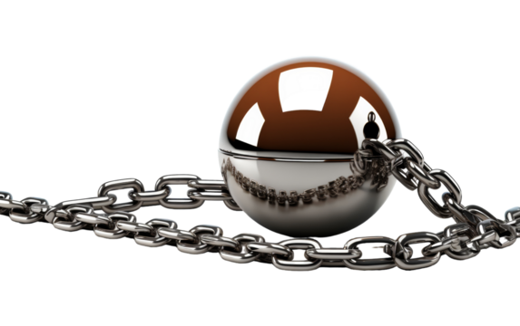 A ball and chain with a chain wrapped around it, symbolizing captivity and restriction