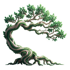 Bonsai green tree isolated in transparent background. 