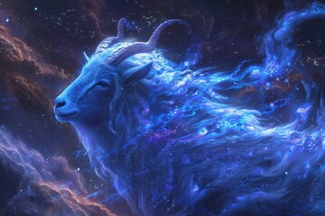 Galactic Goat A Celestial Encounter Generative AI - obrazy, fototapety, plakaty