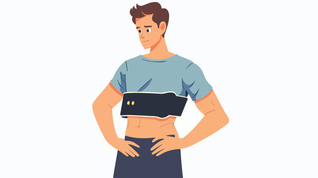 Man using electric waist belt Flat vector isolated on