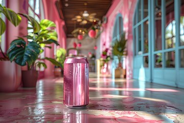 Pink Soda Can on Pink Floor