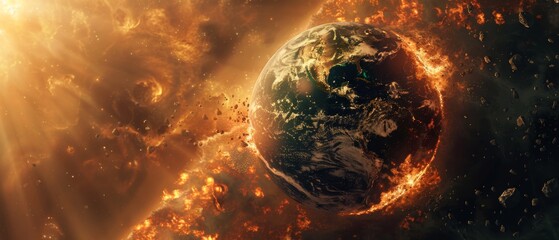 armageddon , planet Earth in space. Global warming, climate change, stop global warming, Mayan apocalypse. - obrazy, fototapety, plakaty